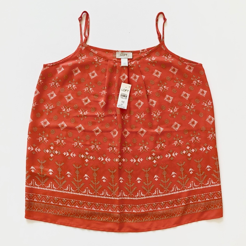 LOFT Rust Red Printed Silk Cami